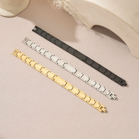 Verstellbares Edelstahl Gliederarmband Für Herren Gold Schwarz Silber Galvanisiert Industrie Gittertextur Metallstange Schmuck Armband