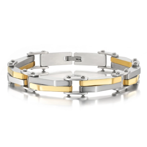 Bracciale a Maglie Geometriche in Acciaio Inossidabile Industriale per Uomo Donna Oro Argento Nero Placcato Gioielli di Moda
