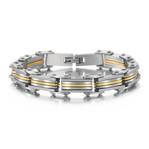 Bracelet Personnalisé en Acier Inoxydable Superposé pour Homme Chaîne à Maillons Mécaniques Industriels Bijoux de Main