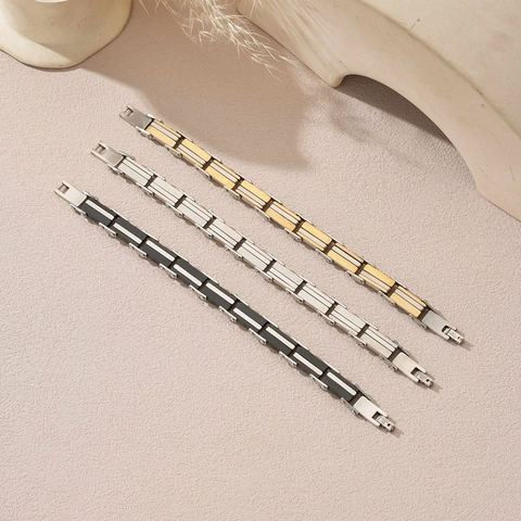 Pulsera de Acero Inoxidable Industrial para Hombre Estilo Mecánico Cepillado Oro Plata Negro Plateado Joyería de Moda