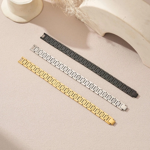 Bracciale a Maglie H in Acciaio Inossidabile con Trama di Coccodrillo per Uomo Regolabile Trendy Gioielli Industriali Oro Argento Nero