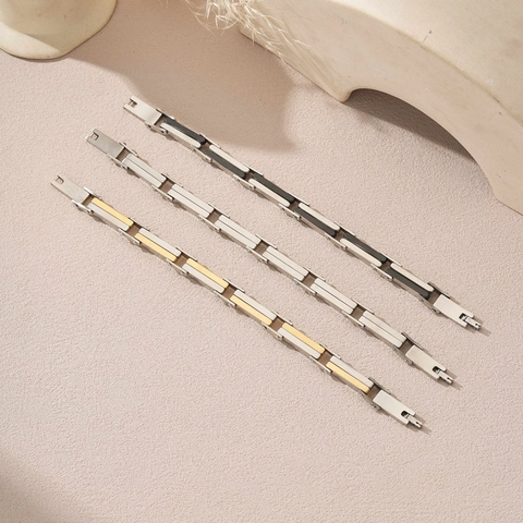 Bracciale a Maglie Geometriche in Acciaio Inossidabile Industriale per Uomo Donna Oro Argento Nero Placcato Gioielli di Moda