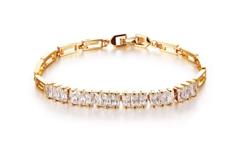 Pulsera de Eslabones de Aleación Chapada en Oro de 18K de Lujo para Mujer Estilo Coreano Circonia Cuadrada Incrustada Patrón Greca Joyería