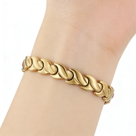 Bracciale Magnetico in Acciaio Inossidabile a Coda di Pesce Unisex Galvanico Oro Vero Salute Terapia Lucidato Gioielli