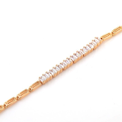 Pulsera de Eslabones de Aleación Chapada en Oro de 18K de Lujo para Mujer Estilo Coreano Circonia Cuadrada Incrustada Patrón Greca Joyería