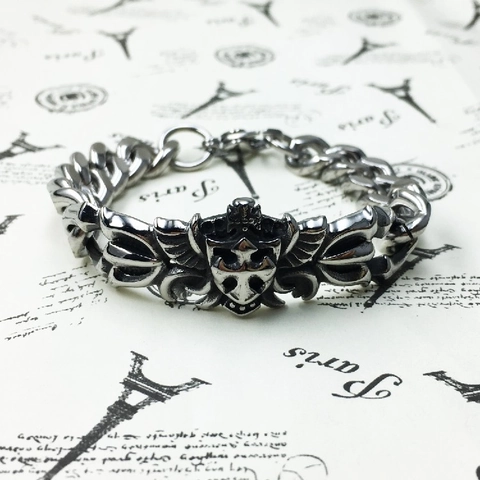Heren Vintage Gothic Roestvrijstalen Armband Met Kruis En Schild Motief Schakelketting Ontwerp Retro Zilveren Punk Sieraden