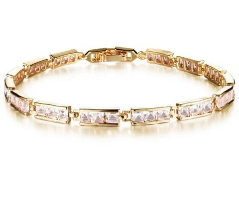 Bracciale a Catena a Segmenti in Zirconia Quadrata Placcata Oro 18K per Donna Zircone Trasparente Colorato Intarsiato Gioielli Geometrici Eleganti per Matrimoni