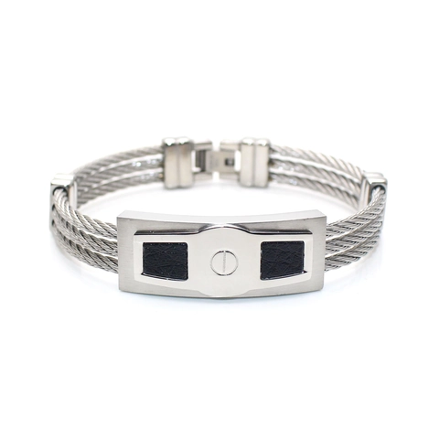 Bracciale Rigido a Cavo da Uomo in Acciaio Inossidabile Industriale Intrecciato Con Piastra in Metallo Motivo a Vite Gioielli