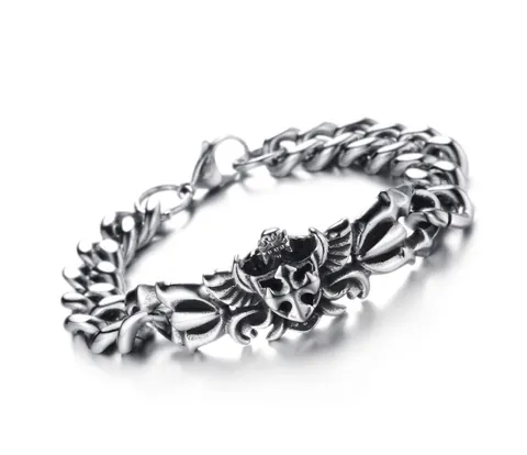 Heren Vintage Gothic Roestvrijstalen Armband Met Kruis En Schild Motief Schakelketting Ontwerp Retro Zilveren Punk Sieraden