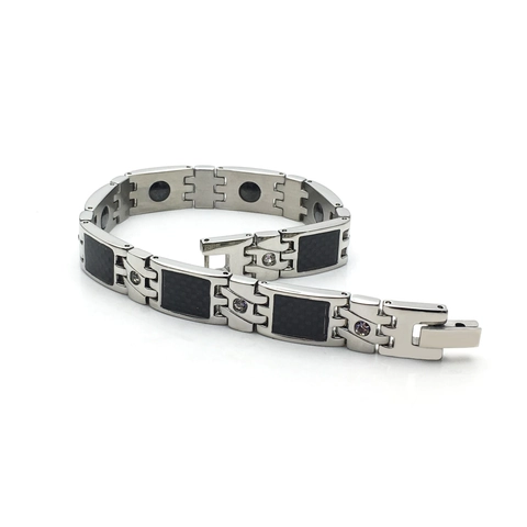 Titaniumstaal Magnetische Armband Voor Heren Zwart Koolstofvezel Ingelegde Strass Gezondheidszorg Mode Armband Sieraden