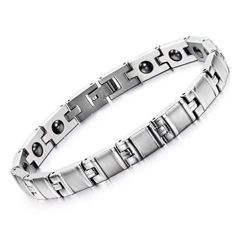 Titanstahl Magnetisches Gesundheits Armband Für Damen Herren Polierte Silberne Gliederkette Energiesteine Metall Schmuck Geschenk