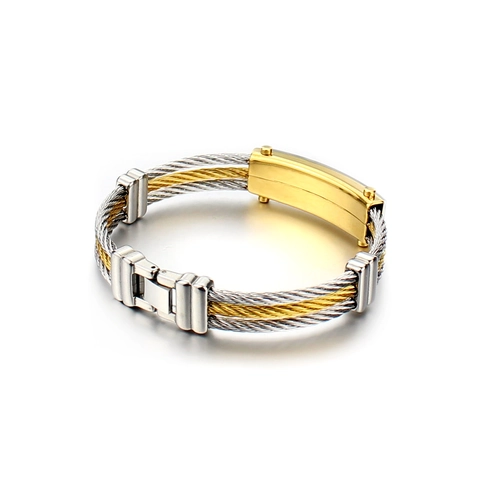Stainless Steel Braided Wire Bracelet Men Fashion Dual Color Rhinestone Inlaid Geometric Jewelry Bracelet For Men Personal Gift
