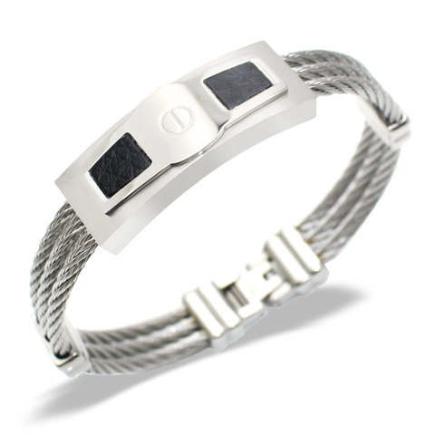 Bracciale Rigido a Cavo da Uomo in Acciaio Inossidabile Industriale Intrecciato Con Piastra in Metallo Motivo a Vite Gioielli