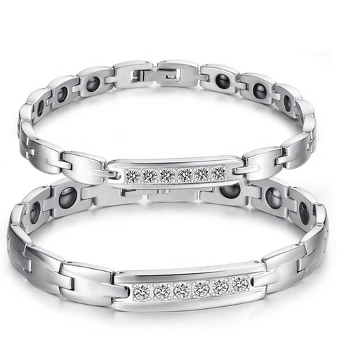 Titanium Steel Magnetic Bracelet For Couples Fashion Rhinestone Inlaid Health Care Link Chain Bracelet Jewelry Gifts