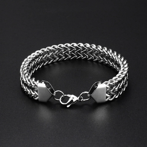 Men Stainless Steel Franco Chain Bracelet Square Fish Scale Link Bracelet Industrial Polished Silver Jewelry Gift
