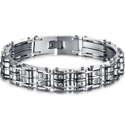 Herren Mode Titanstahl Motorradkette Armband Doppelreihig Strass Eingelegt Edelstahl Biker Schmuck Geschenk