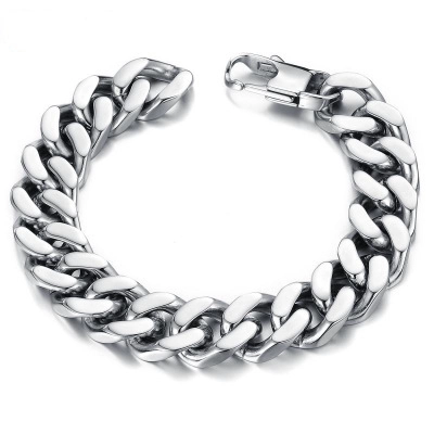 Pulsera de Eslabones Cubanos de Acero Inoxidable para Hombre Pulsera de Cadena Curb Pulida Heavy Metal Estilo Punk Hip Hop Joyería