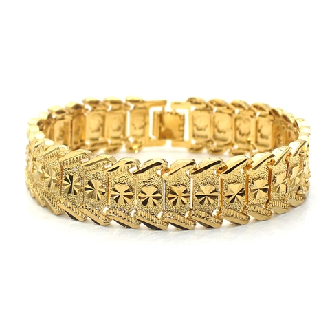 Bracciale a Catena da Uomo in Rame Placcato Oro 18K Moda Inciso Fiore Stella Modello Bracciale Gioielli Vintage Regalo