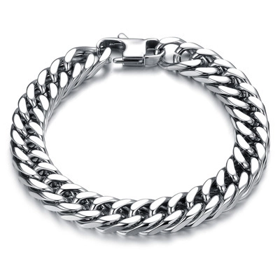 Heren Roestvrij Staal Cubaanse Schakelketting Armband Mannelijk Punk Stijl Zilver Schakelketting Sieraden Met Vierkante Sluiting Voor Dagelijks Gebruik