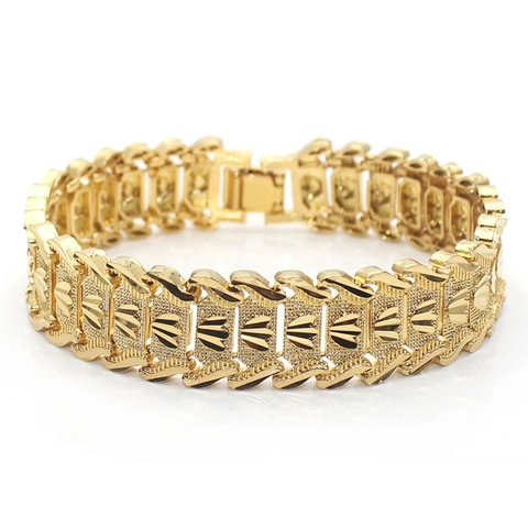 Herren 18K Vergoldetes Kupfer Gliederkette Armband Mit Geometrischem Schuppenmuster Mode Schmuck Handgelenkkette Geschenk