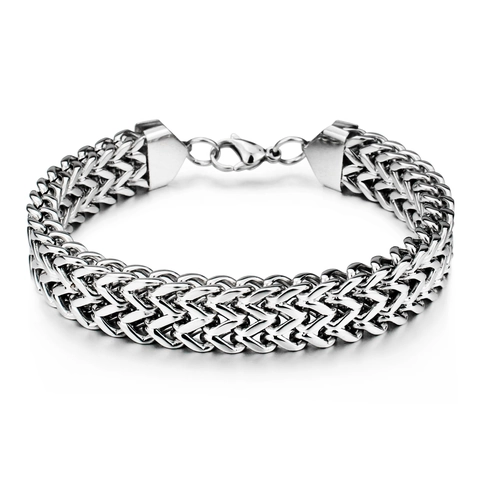 Men Stainless Steel Franco Chain Bracelet Square Fish Scale Link Bracelet Industrial Polished Silver Jewelry Gift