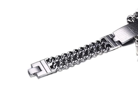 Bracciale da Uomo in Acciaio Inossidabile a Doppia Fila Catena Grumetta Con Piastra ID Preghiera Incisa Gioielli Biker per Uomo