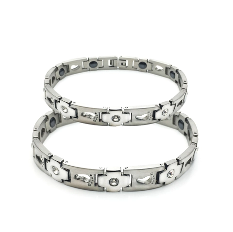 Couple Magnetic Stainless Steel Rhinestone Footprint Bracelet Personalized Polished Link Chain Health Care Jewelry For Men Women
