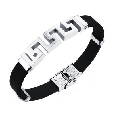 Bracciale da Uomo in Acciaio al Titanio e Silicone Motivo Meandro Cavo Stile Industriale Gioielli per Uomo Nero Argento Oro