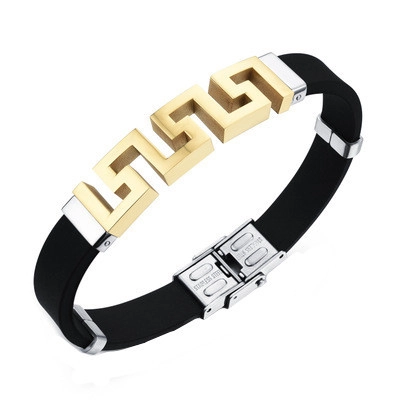 Bracciale da Uomo in Acciaio al Titanio e Silicone Motivo Meandro Cavo Stile Industriale Gioielli per Uomo Nero Argento Oro