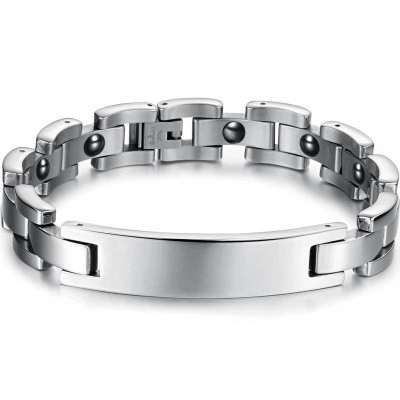 Bracciale Magnetoterapia Uomo in Acciaio al Titanio Piastrina ID Inossidabile Maglie Geometriche Gioielli per Salute Uomo