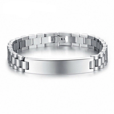 Minimalist Herren Titanstahl ID Platte Armband Geometrisch Uhrenarmband Gliederkette Armband Poliert Silberfarben Schmuck Geschenk