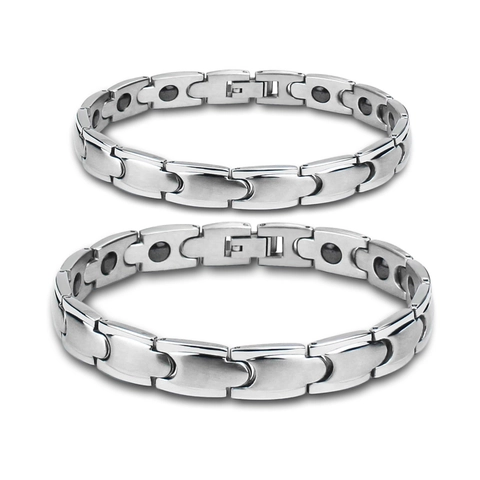 Minimalist Titanium Steel Magnetic Therapy Bracelet For Couples Geometric Link Chain Silver Metal Health Care Jewelry Gift