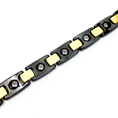 Bracelet Magnétique de Luxe pour Hommes en Céramique Acier Inoxydable Plaqué Or Incrusté de Zirconia Hématite Bijoux de Santé