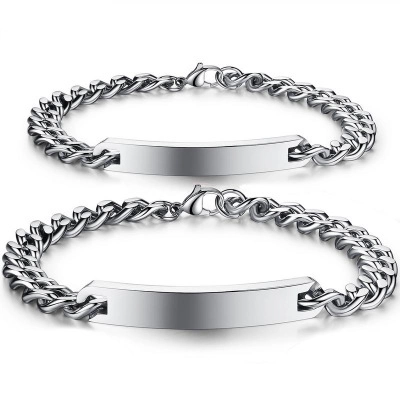 Minimalist Titanium Steel ID Bracelet For Couples Polished Cuban Link Chain Personalized Blank Engraving Plate Men Women Jewelry Gift