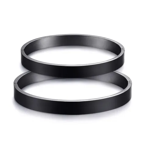 Bracciale per Coppia in Acciaio al Titanio Minimalista Bracciale Aperto Nero Opaco Spazzolato Gioielli da Polso Unisex Moda Coreana