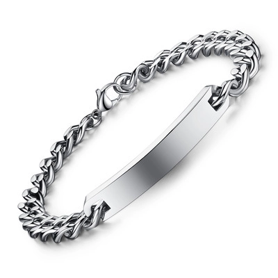 Minimalist Titanium Steel ID Bracelet For Couples Polished Cuban Link Chain Personalized Blank Engraving Plate Men Women Jewelry Gift