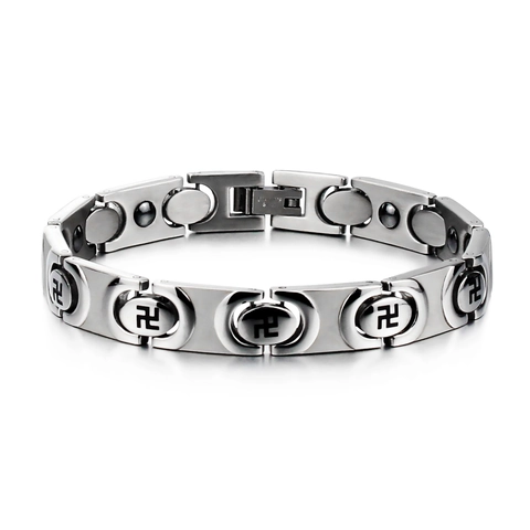 Fashion Men Titanium Steel Magnetic Bracelet Swastika Pattern Health Therapy Geometric Metal Chain Wristband Jewelry Gift