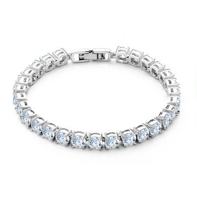 Elegante Pulsera de Tenis de Circonia AAA para Mujer Cobre Plateado Pulsera de Piedra Clara de Corte Brillante Redondo