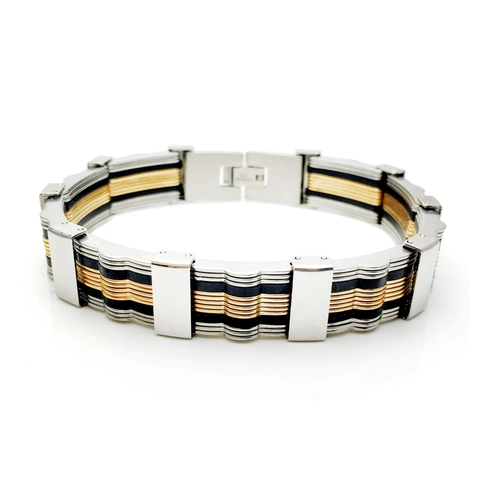 Herren Mechanisch Zweifarbig Titanstahl Silikon Armband Poliert Gestreift Geometrisch Gliederkette Mode Gliederschmuck