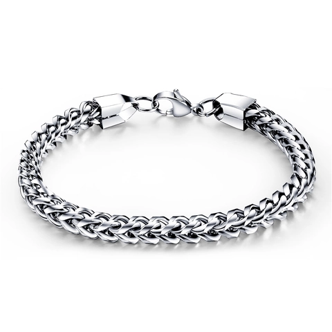 Bracelet Chaîne de Blé en Acier Titane pour Hommes Ton Argent Acier Inoxydable Bijoux à Maillons Spiga Géométriques