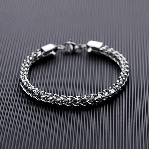 Bracelet Chaîne de Blé en Acier Titane pour Hommes Ton Argent Acier Inoxydable Bijoux à Maillons Spiga Géométriques