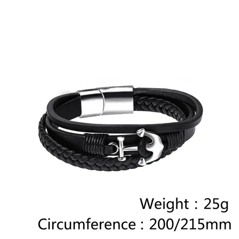Pulsera de Cuero Trenzado de Varias Capas Retro para Hombre Con Amuleto de Ancla Náutica Cierre Magnético Joyería de Moda