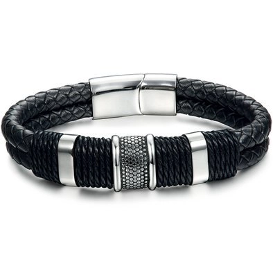 Herren Geflochtenes Lederarmband Mit Edelstahl Magnetverschluss Doppellagiges Armband Schmuck Für Freund Geschenk