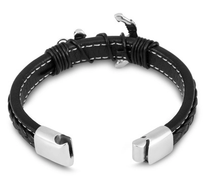 Herren Vintage Anker Lederarmband Punk Nautisch Geflochten Mehrlagig Schmuck Mit Magnetverschluss Schwarz Silber Farbe