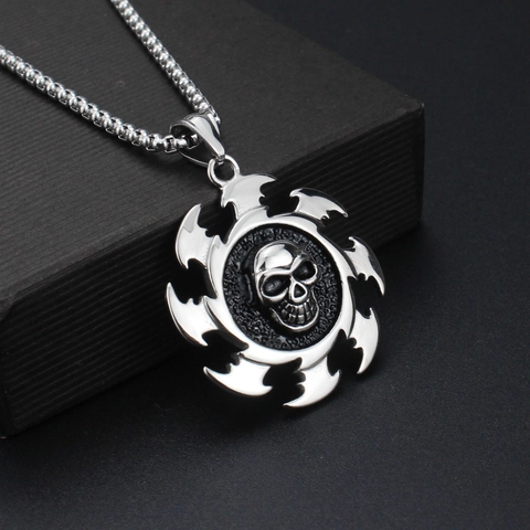Gothische Punk Schedel Hanger Ketting Titaniumstaal Vlamwiel Stralend Cirkel Ontwerp Retro Hip Hop Biker Sieraden Voor Heren