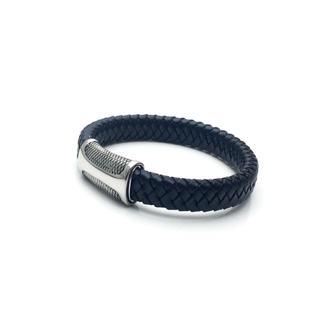 Bracelet en Cuir Tressé pour Hommes Fermoir Magnétique en Acier Inoxydable Noir Tressé Bangle Casual Punk Bijoux pour Hommes