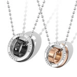 Titaniumstaal Dubbele Ring Hanger Halsketting Liefde Gravering Strass Ingelegd Roestvrij Staal Sieraden Voor Heren Dames