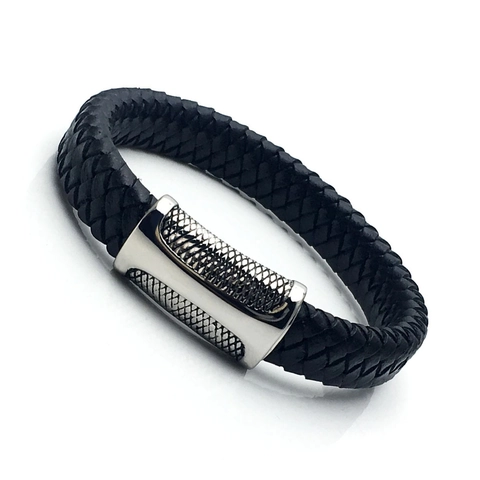 Bracelet en Cuir Tressé pour Hommes Fermoir Magnétique en Acier Inoxydable Noir Tressé Bangle Casual Punk Bijoux pour Hommes