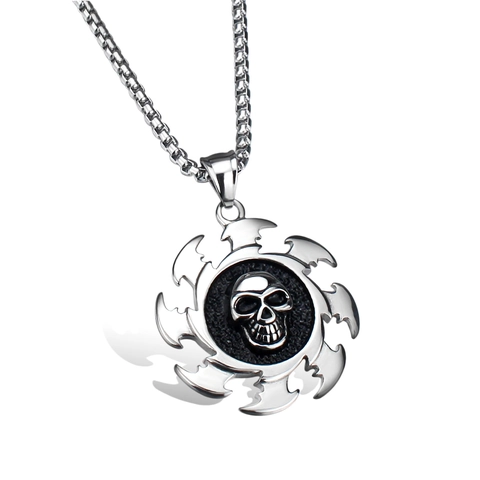 Gothische Punk Schedel Hanger Ketting Titaniumstaal Vlamwiel Stralend Cirkel Ontwerp Retro Hip Hop Biker Sieraden Voor Heren
