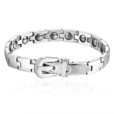 Pulsera Magnética de Acero de Titanio para Hombre Plateado Pulido Cadena Geométrica Con Cierre de Hebilla Pulsera Bio Magnética